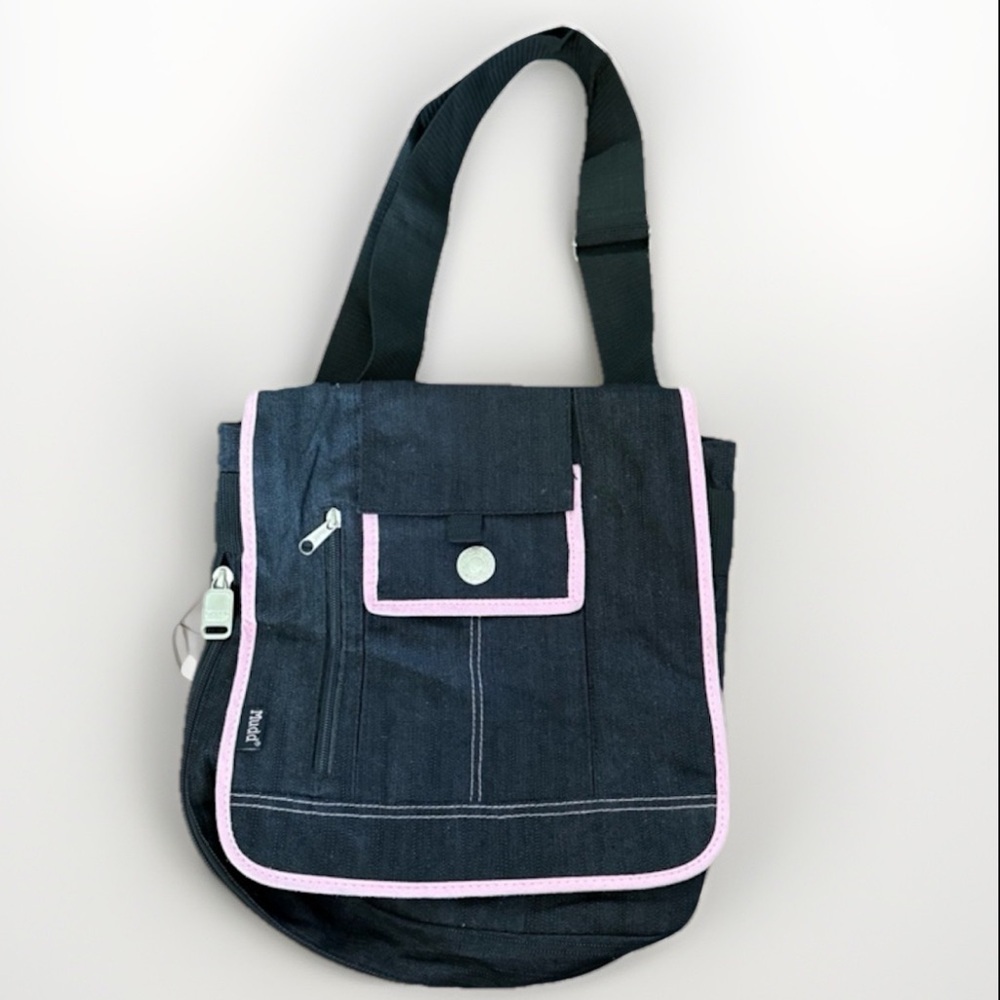 Vintage Y2K Mudd Denim Messenger Shoulder Bag Pink Trim 2000s Retro Purse